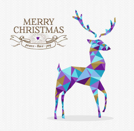 Merry christmas reindeer shape in triangle origami hipster style with text labelのイラスト素材