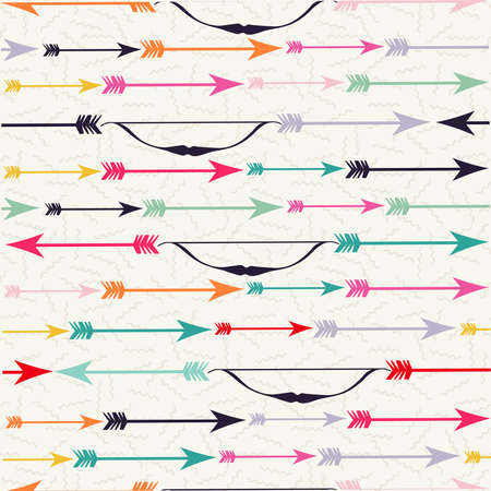 Bow and arrow indian boho style seamless pattern design on geometry texture background. Ideal for web backdrop.  のイラスト素材