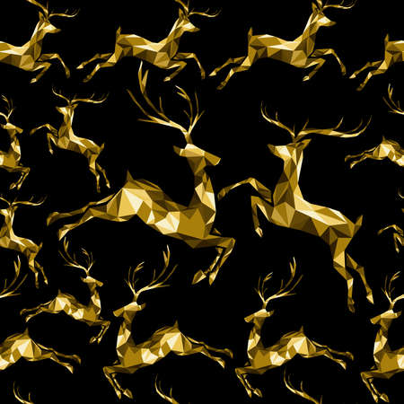 Festive gold low poly reindeer seamless pattern, deer concept background ideal for Christmas greeting card, new year poster or wrapping paper. EPS10 vector.のイラスト素材