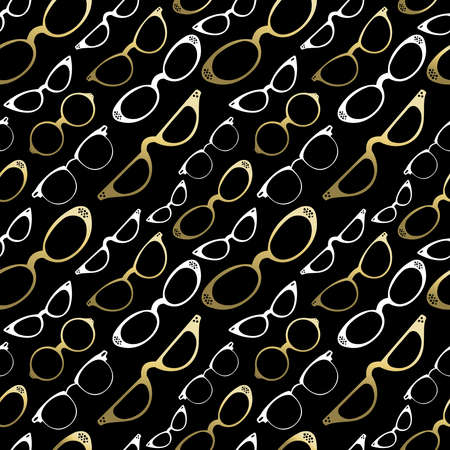 Hipster glasses seamless pattern, vintage style gold icons. EPS10 vector.のイラスト素材