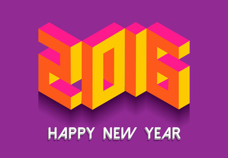 Happy New Year 2016 retro greeting card banner design with colorful vintage isometric text. EPS10...