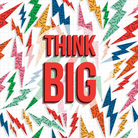 Think big inspiration quote, creative imagination motivation text with retro 80s background.