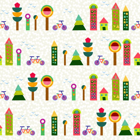 Seamless pattern background, city and environment elements made with multicolor geometry shapes....