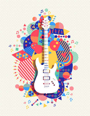 Electric guitar icon, music concept design with colorful vibrant geometry shapes background.のイラスト素材