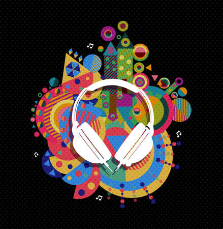 DJ Headphones icon, music concept design with colorful vibrant geometry shapes background.のイラスト素材