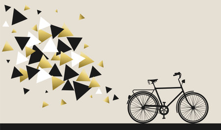Modern bike concept, bicycle silhouette with geometry shapes abstract design in black and gold colors.のイラスト素材