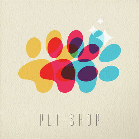 Pet shop concept, dog paw illustration with colorful silhouette on texture background. EPS10 vector.のイラスト素材