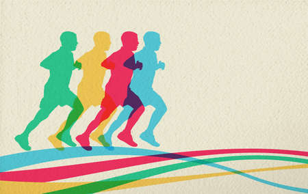 Sport concept background with people men silhouette running marathon race, color design on paper texture. EPS10 vector.のイラスト素材