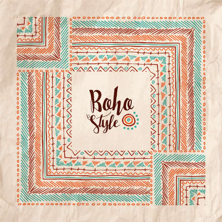 Boho style quote design with traditional tribal striped art over paper bag texture background. EPS10 vector.のイラスト素材