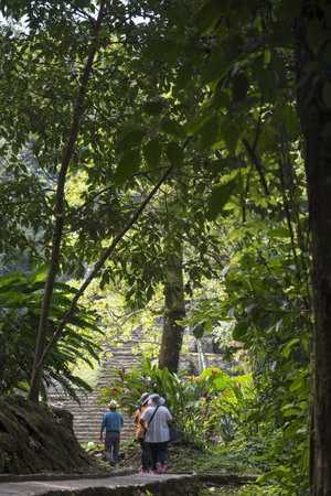 CHIAPAS, PALENQUE, MEXICO â€“ MARCH 1, 2016: senior tourists visit Palenque archaeological...