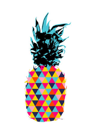 Colorful summer concept illustration of pineapple fruit design with geometric triangle shapes in funky vibrant colors. vector.のイラスト素材