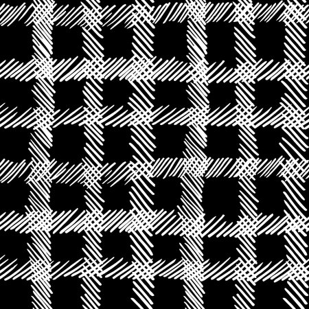Retro boho black and white seamless pattern background, hand drawn checkered square lines. Ideal for...