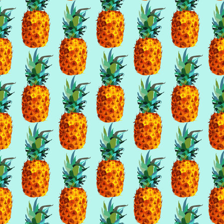 Modern summer seamless pattern; colorful pineapple fruit background in flat color art syle.