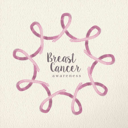 Breast cancer awareness decoration made of pink ribbons with typography. vector.のイラスト素材