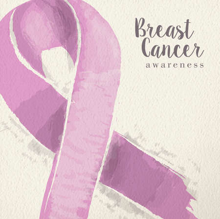 Breast cancer awareness typography design with pink ribbon illustration in hand drawn style. vector.のイラスト素材