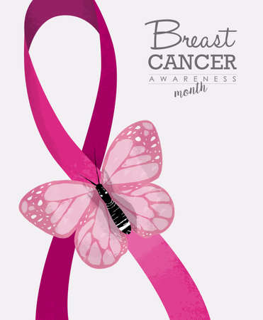 Breast cancer awareness month campaign design with pink ribbon and butterfly illustration. EPS10 vector.のイラスト素材
