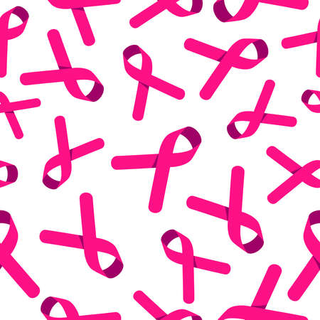 Breast cancer awareness seamless pattern with pink ribbon illustration. vector.のイラスト素材