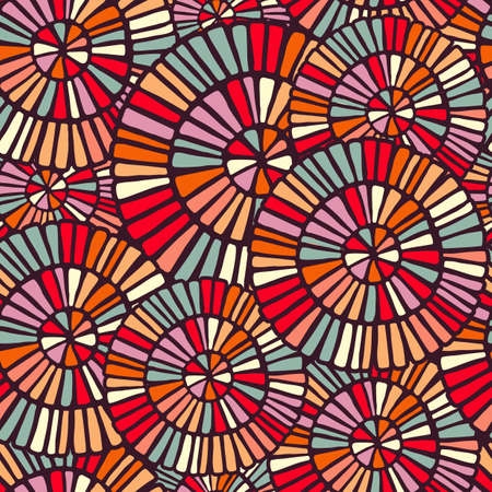 Colorful seamless pattern with hand drawn circle mosaic shapes illustration.のイラスト素材