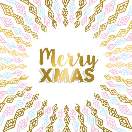 Merry Christmas design in gold and pastel colors with tribal art mandala for holiday greeting card, poster, or invitation. vector.のイラスト素材