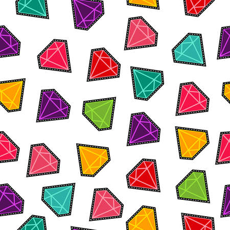 Seamless pattern with colorful diamond jewelry icon stitch patch designs in fun colors. vector.のイラスト素材