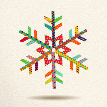 Merry Christmas snowflake in fun happy colors with abstract geometric shapes, concept holiday design. EPS10 vector.のイラスト素材