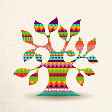Tree decoration in fun happy colors with abstract geometric shapes, concept nature design. vector.のイラスト素材