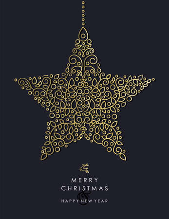 Merry Christmas Happy New Year 2017 greeting card background. Linear star ornament with monogram decoration and leaves.のイラスト素材