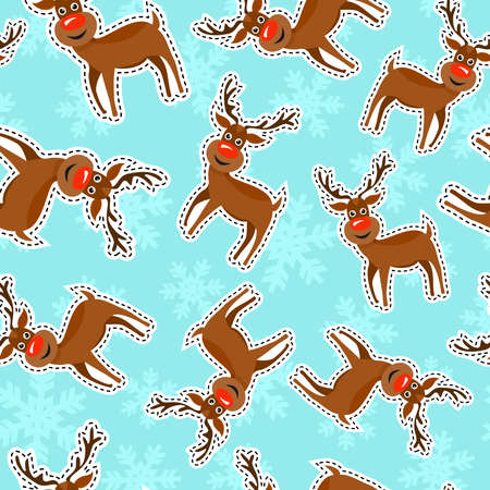 Christmas seamless pattern background with reindeer patch icon and snowflake symbol for holiday decoration.のイラスト素材