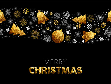 Merry Christmas greeting card design with gold decoration and  elements as seamless pattern background.のイラスト素材