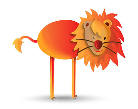 Cute wild animal cartoon illustration, happy jungle lion with mane. Ideal for children or education projects.のイラスト素材