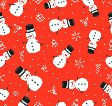Merry Christmas seamless pattern background, cute snowman holiday decoration in retro style.のイラスト素材