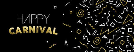 Welcome to carnival illustration, gold party confetti in abstract linear style for social media cover template.のイラスト素材