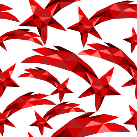 Shooting star seamless pattern in red low poly style.のイラスト素材