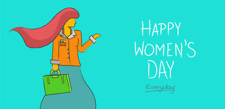 Happy womens day everyday concept background. Independent business modern woman in hand drawn illustration style. EPS 10 vector.のイラスト素材