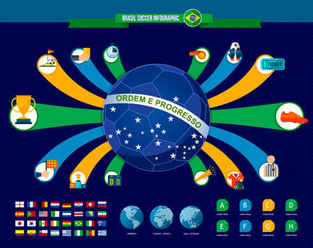 Brazil soccer infographic template for football game tournament. Includes organized country list, icons and teams. EPS10 vector.のイラスト素材