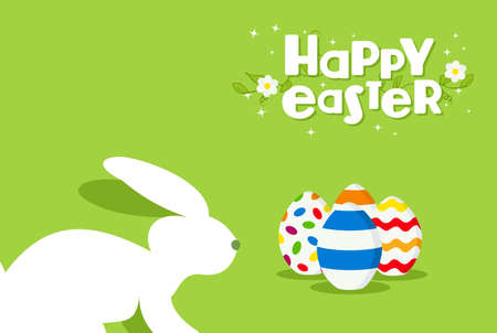 Happy Easter holiday celebration design with colorful eggs and white rabbit on spring time. EPS10 vector.のイラスト素材