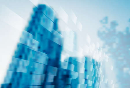 Defocused office building in blue color with abstract geometric shapes. Ideal for modern business or technology design. EPS10 vector.のイラスト素材