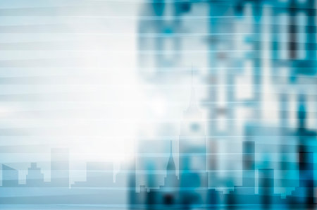 Blue city skyline illustration, abstract blur background ideal for modern digital business or technology design. EPS10 vector.のイラスト素材
