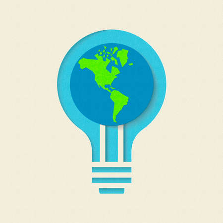 Earth day paper cut concept for green energy conservation and recycling. World environment care illustration. EPS10 vector.のイラスト素材