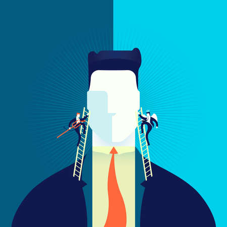 Businessman making hard decision with angel and demon in head, business concept illustration.のイラスト素材