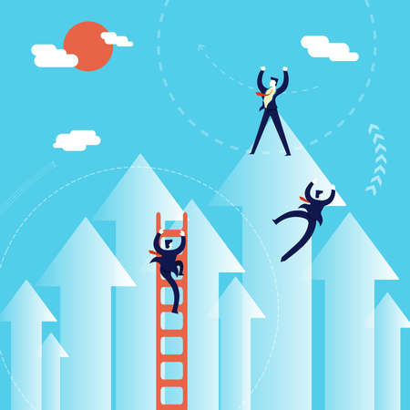 Business growth concept illustration, businessmen team climbing positive direction to success.のイラスト素材