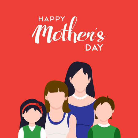 Happy mothers day family illustration, mom with kids and holiday love quote. EPS10 vector.のイラスト素材