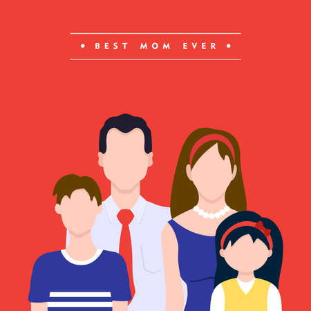 Happy mothers day card illustration, family celebrating mom holiday with typography quote. EPS10 vector.のイラスト素材