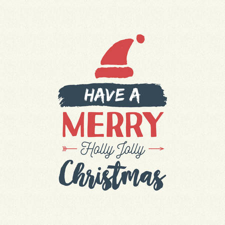 Merry Christmas santa hat text quote, calligraphy lettering design for holiday season. Creative vintage typography font illustration. EPS10 vector.のイラスト素材