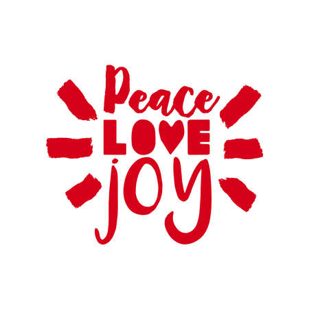 Merry Christmas calligraphic quote design, peace love joy lettering illustration for holiday season greeting card. EPS10 vector.のイラスト素材