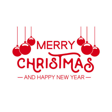 Merry Christmas bauble ornament calligraphy quote, lettering text design for holiday season. Creative red typography font illustration. EPS10 vector.のイラスト素材