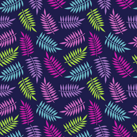Tropical summer seamless pattern with colorful jungle palm tree leaf illustration.のイラスト素材