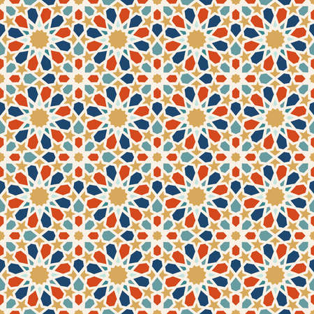 Traditional muslim ceramic mosaic tile seamless pattern with entwined abstract geometric shape decoration. EPS10 vector.のイラスト素材
