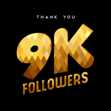 9000 followers thank you gold paper cut number illustration. Special 9k user goal celebration for nine thousand social media friends, fans or subscribers. EPS10 vector.のイラスト素材