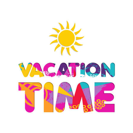 Summer vacation quote with sun icon in paper cut style. Colorful holiday typography sign. EPS10 vector.のイラスト素材